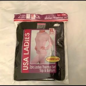 New-Ladies Black Ribbed Thermal Set-XL